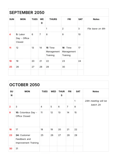 Free Training Schedule & Calendar Yearly Plan HR Template to Edit Online