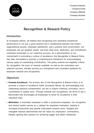 Free Recognition & Reward Policy HR Template to Edit Online
