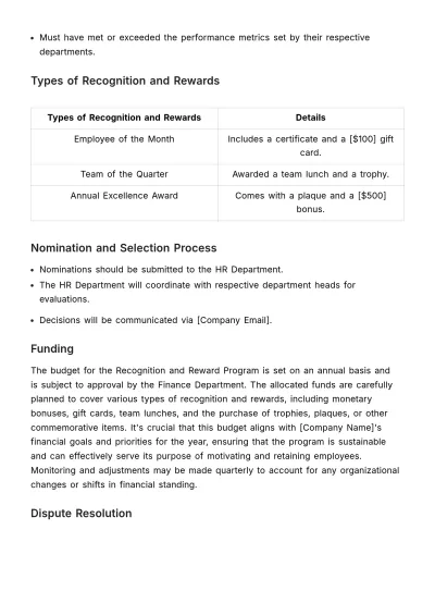 Free Recognition & Reward Policy HR Template to Edit Online