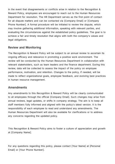 Free Recognition & Reward Policy HR Template to Edit Online