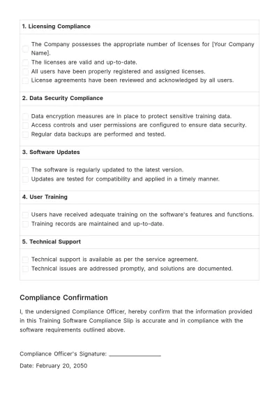 Free Training Software Compliance Slip HR Template to Edit Online