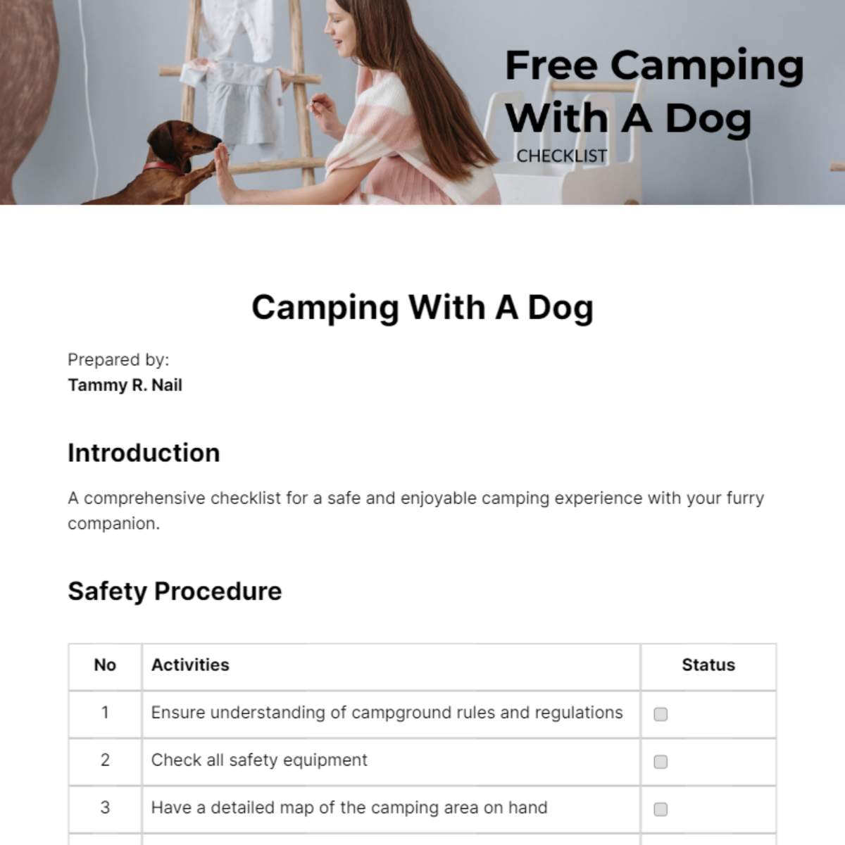 Camping With A Dog Checklist Edit Online & Download Example