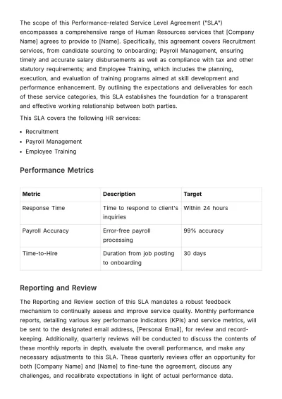 Free Performance-related SLA HR Template to Edit Online