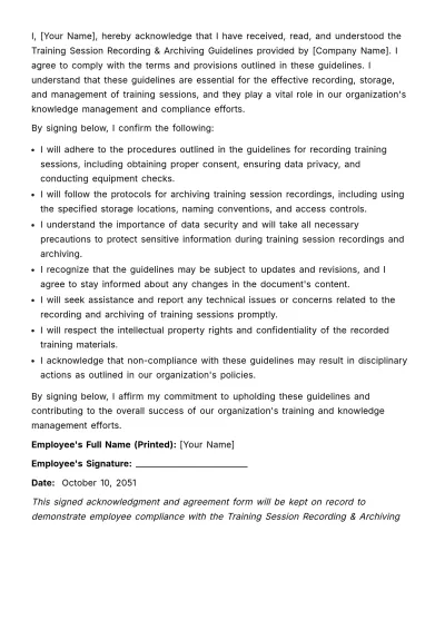 Free Training Session Recording & Archiving Guidelines HR Template to Edit Online