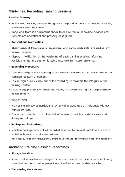 Free Training Session Recording & Archiving Guidelines HR Template to Edit Online