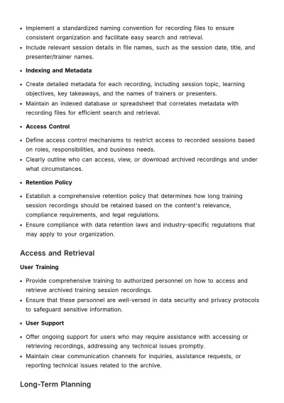 Free Training Session Recording & Archiving Guidelines HR Template to Edit Online