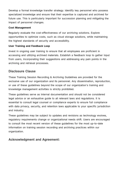 Free Training Session Recording & Archiving Guidelines HR Template to Edit Online