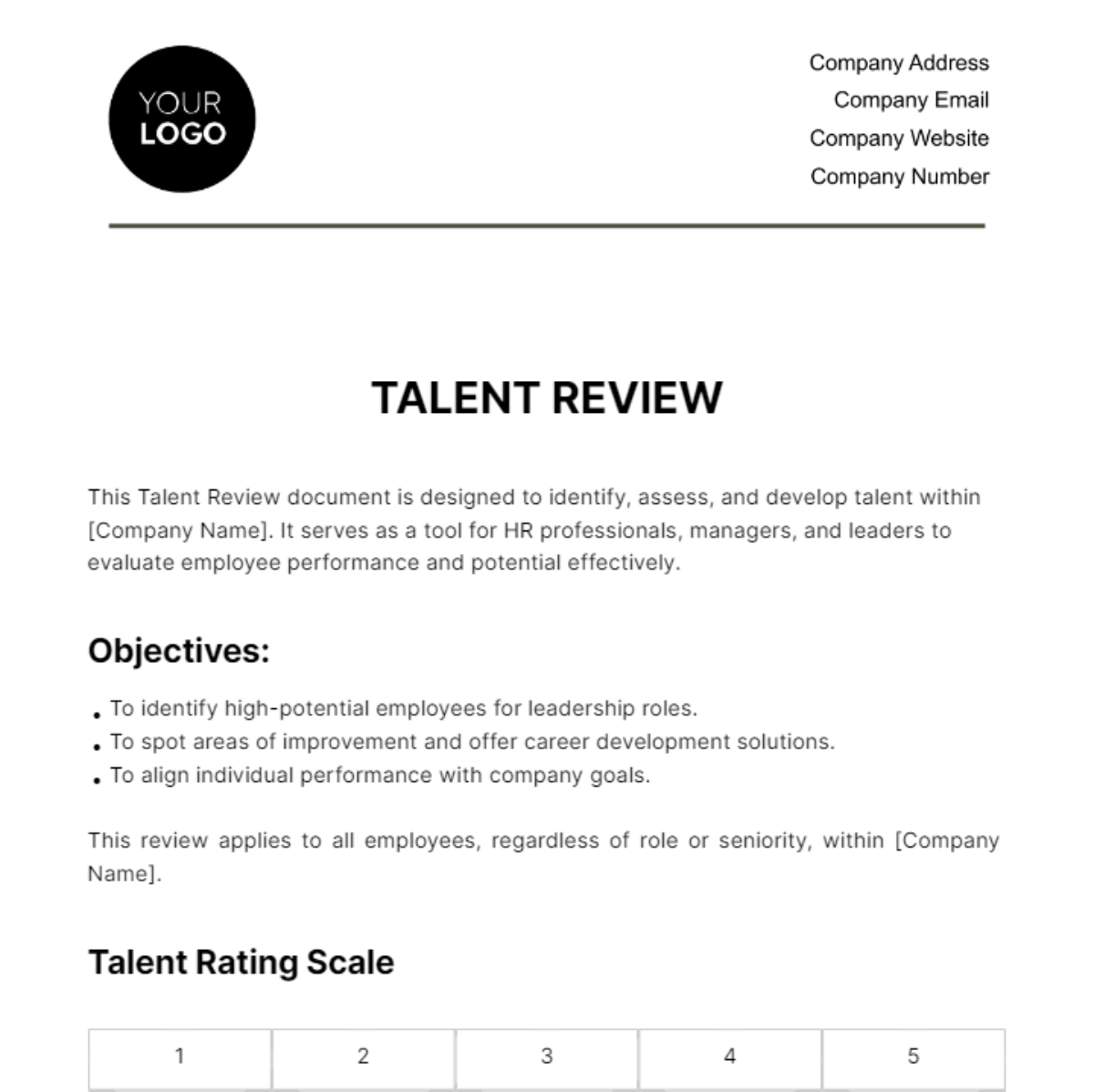 Talent Review HR Template - Edit Online & Download