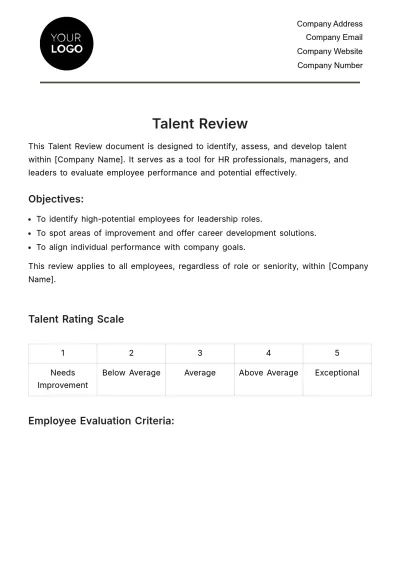 Free Talent Review HR Template to Edit Online
