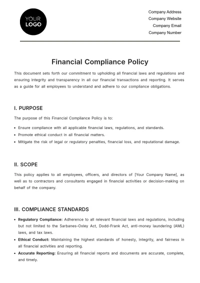 Free Financial Compliance Policy Template to Edit Online