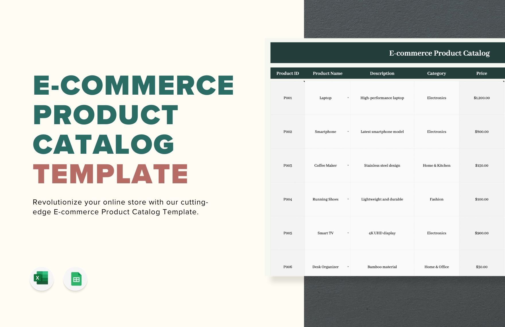 Free E-commerce Product Catalog Template in Excel, Google Sheets