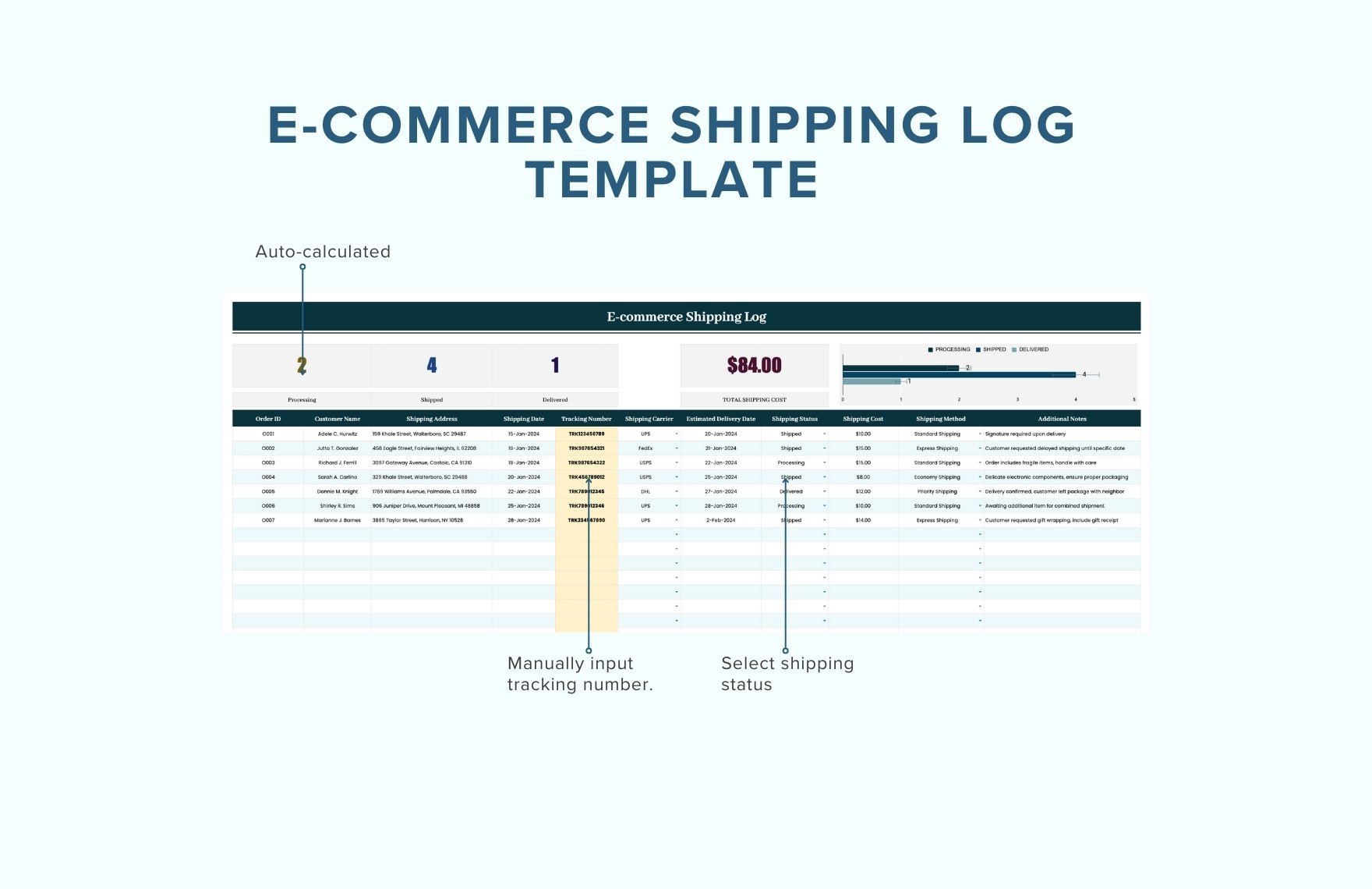 E-commerce Shipping Log Template