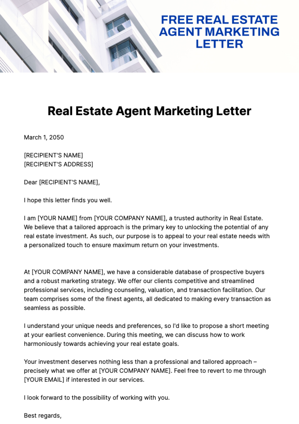 Free Real Estate Agent Marketing Letter Template