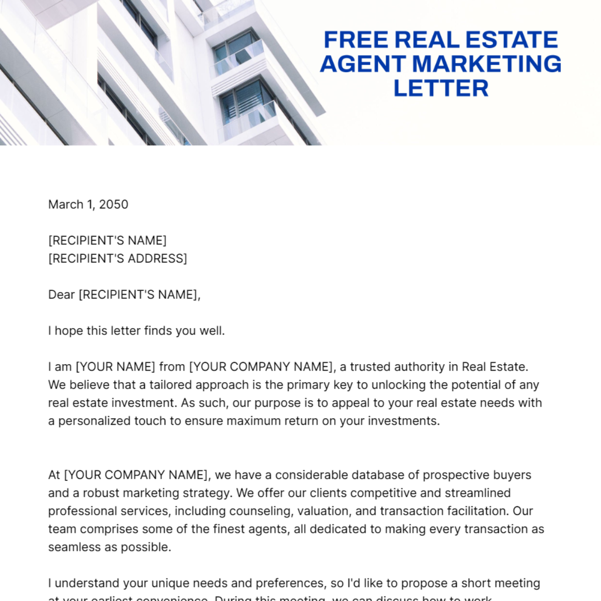 Real Estate Agent Marketing Letter Template