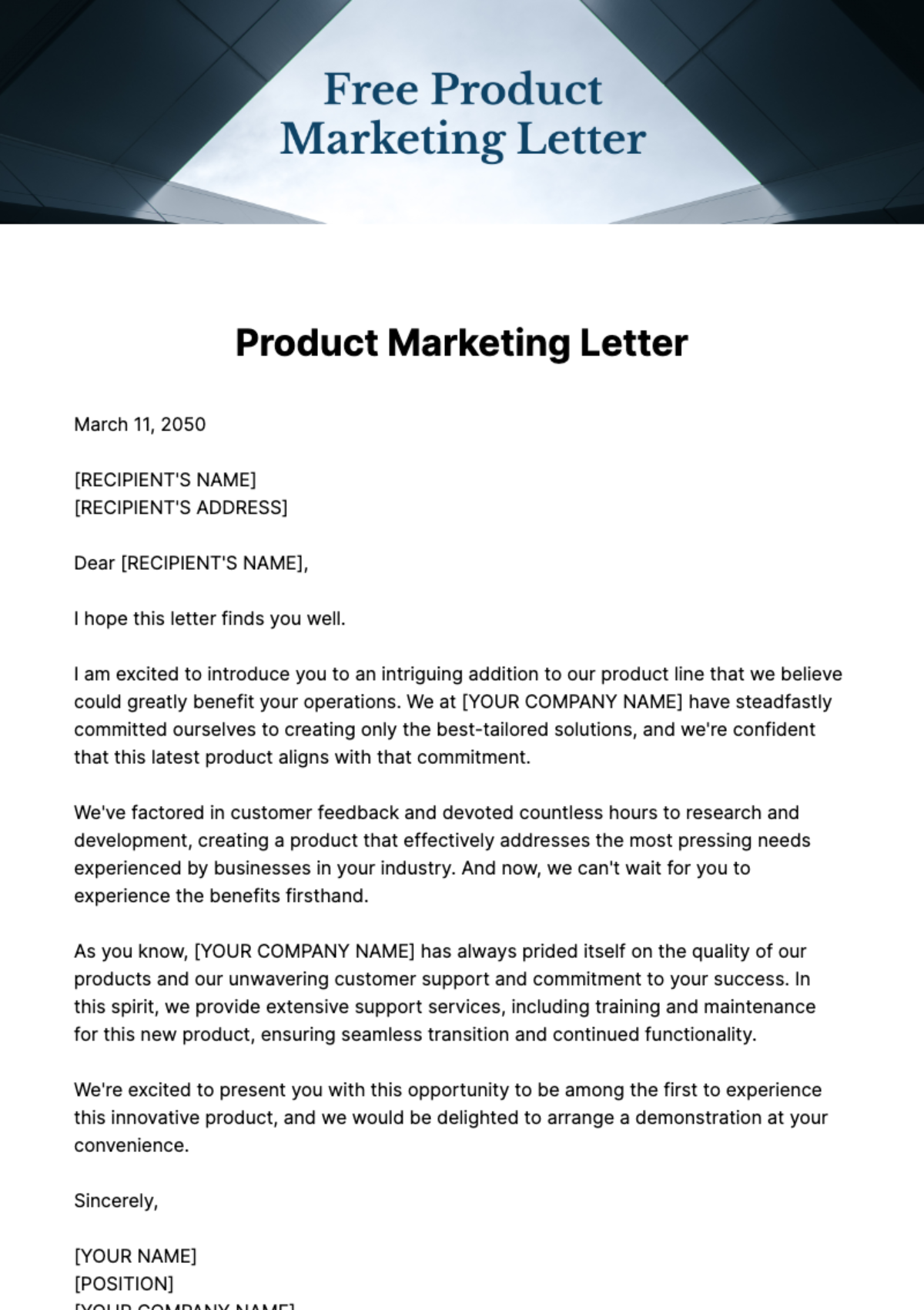 Free Product Marketing Letter Template