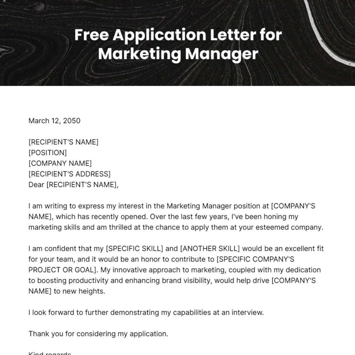 Application Letter for Marketing Manager Template