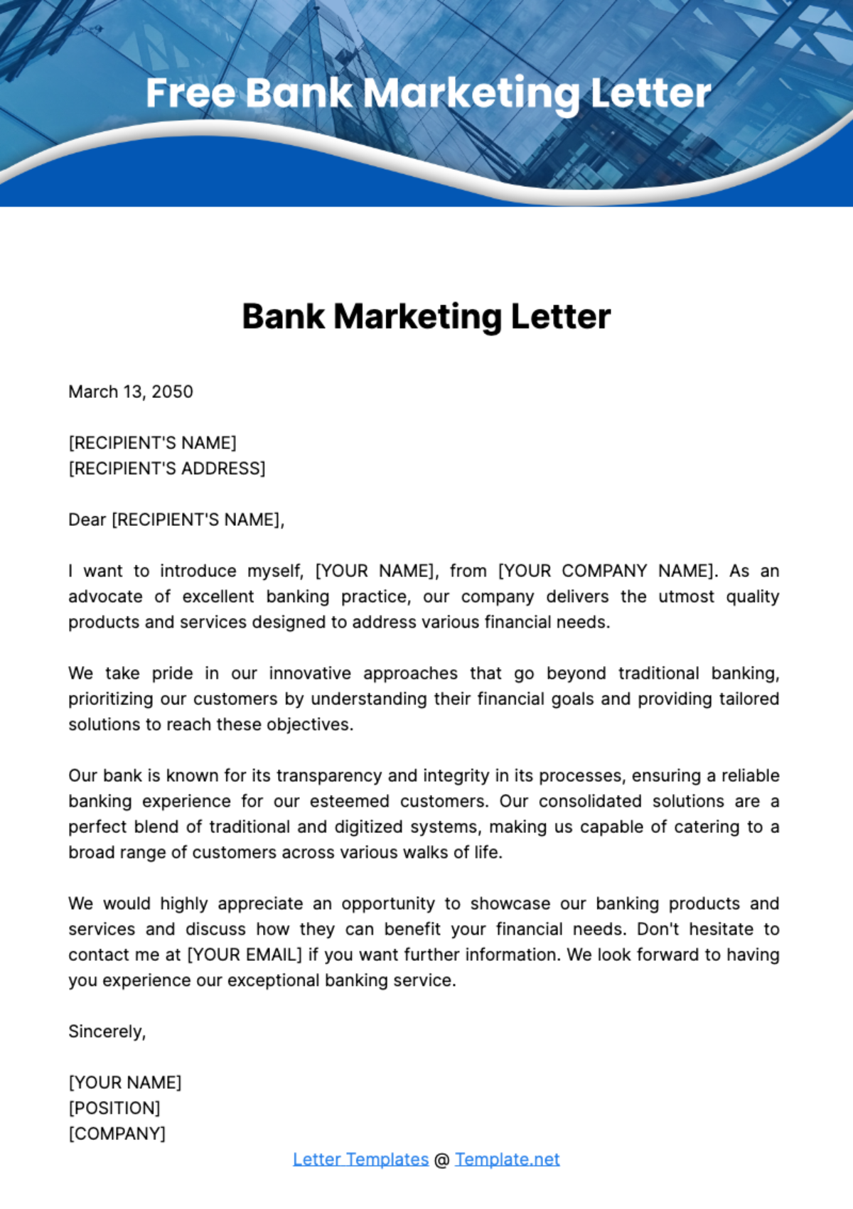 Free Bank Marketing Letter Template