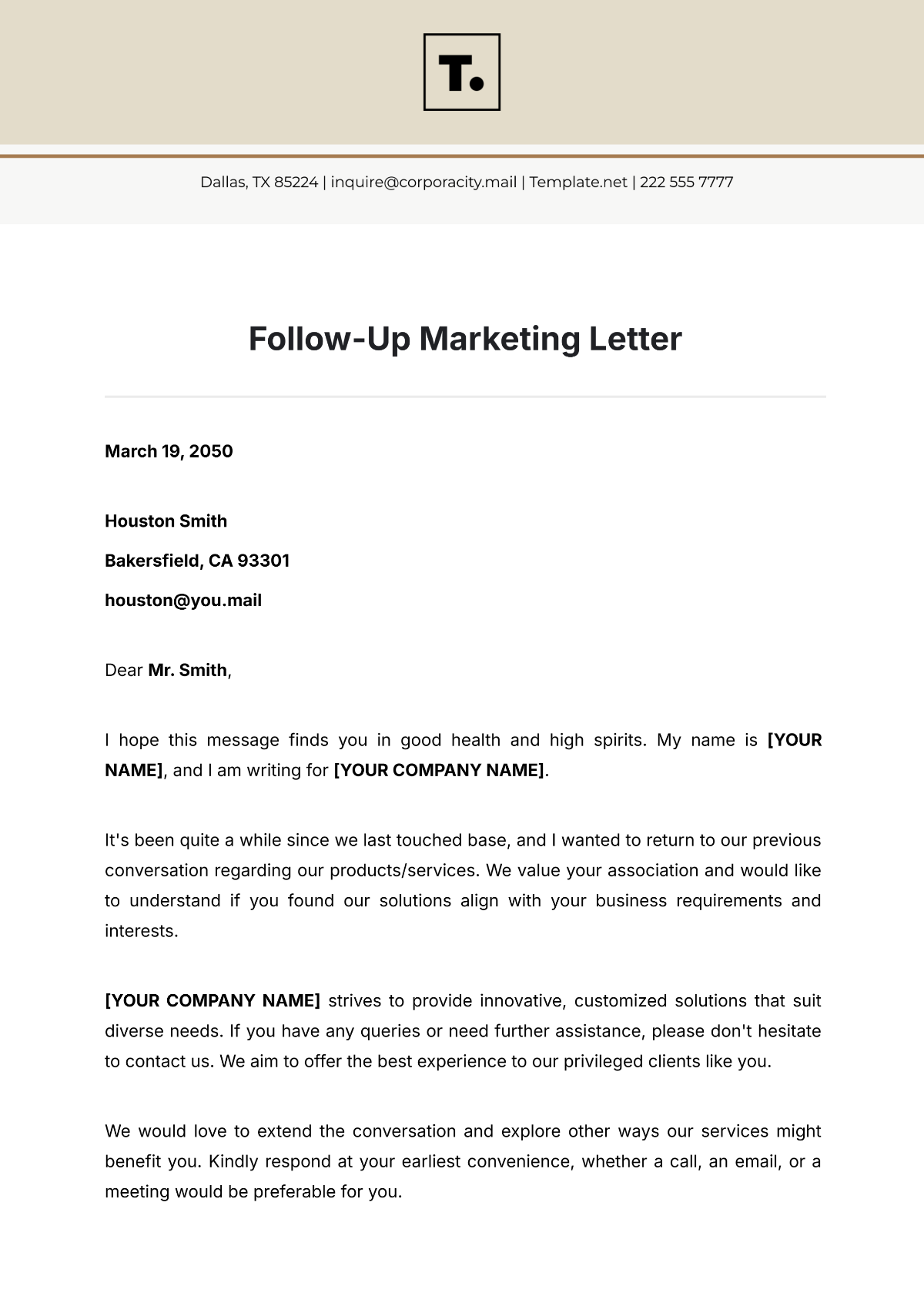 Free Follow-Up Marketing Letter Template