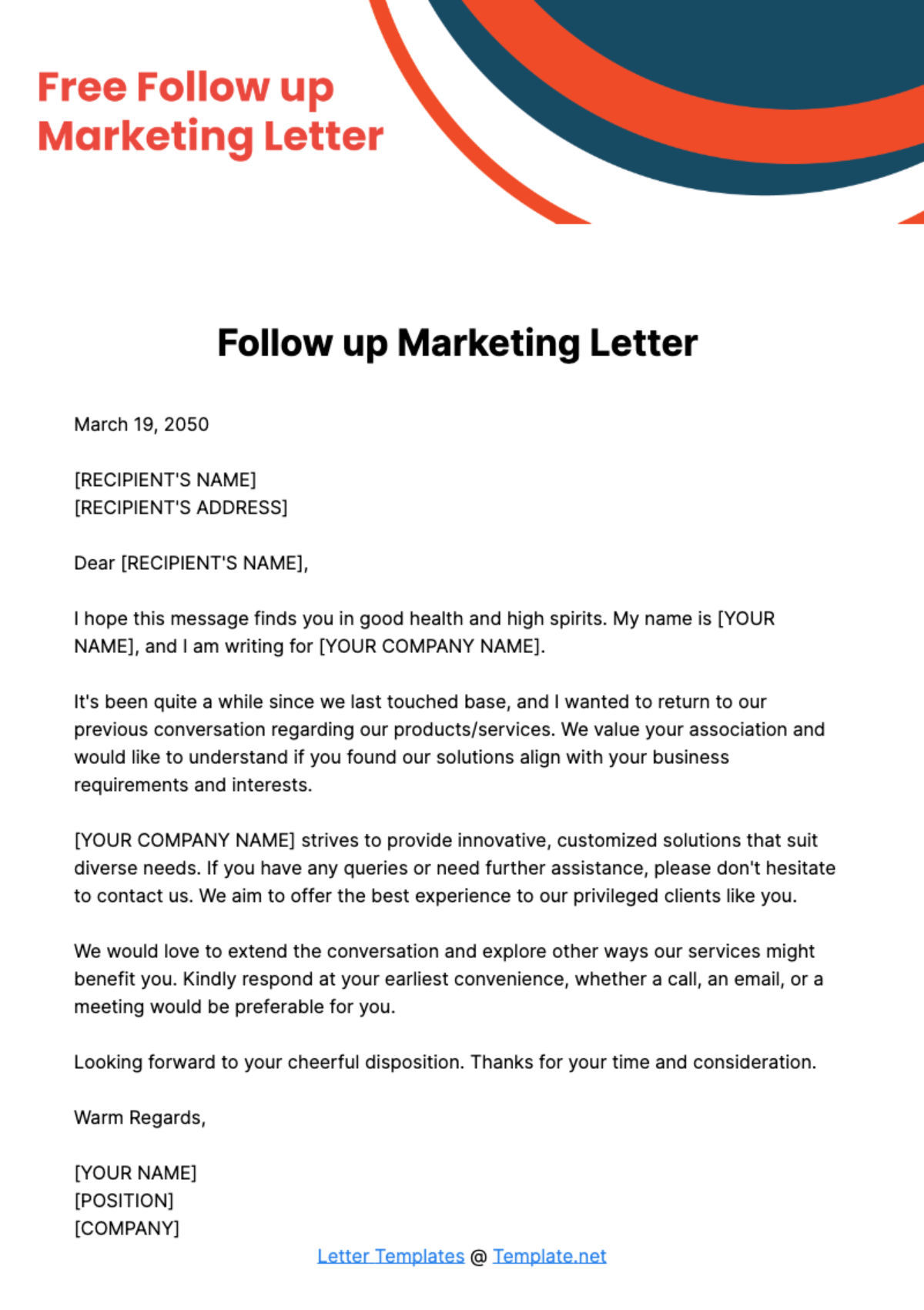 Free Follow up Marketing Letter Template