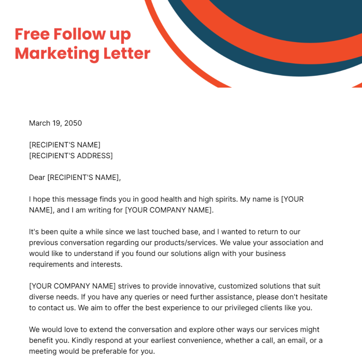 Follow up Marketing Letter Template