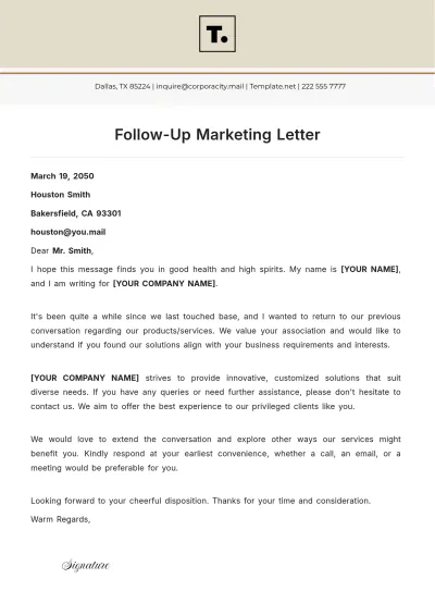 Free Follow-Up Marketing Letter Template to Edit Online
