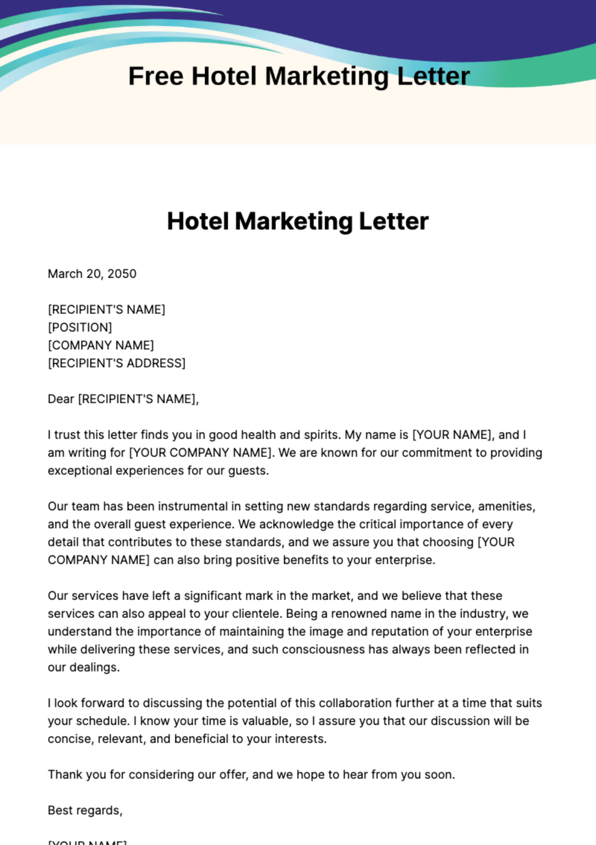 Free Hotel Marketing Letter Template