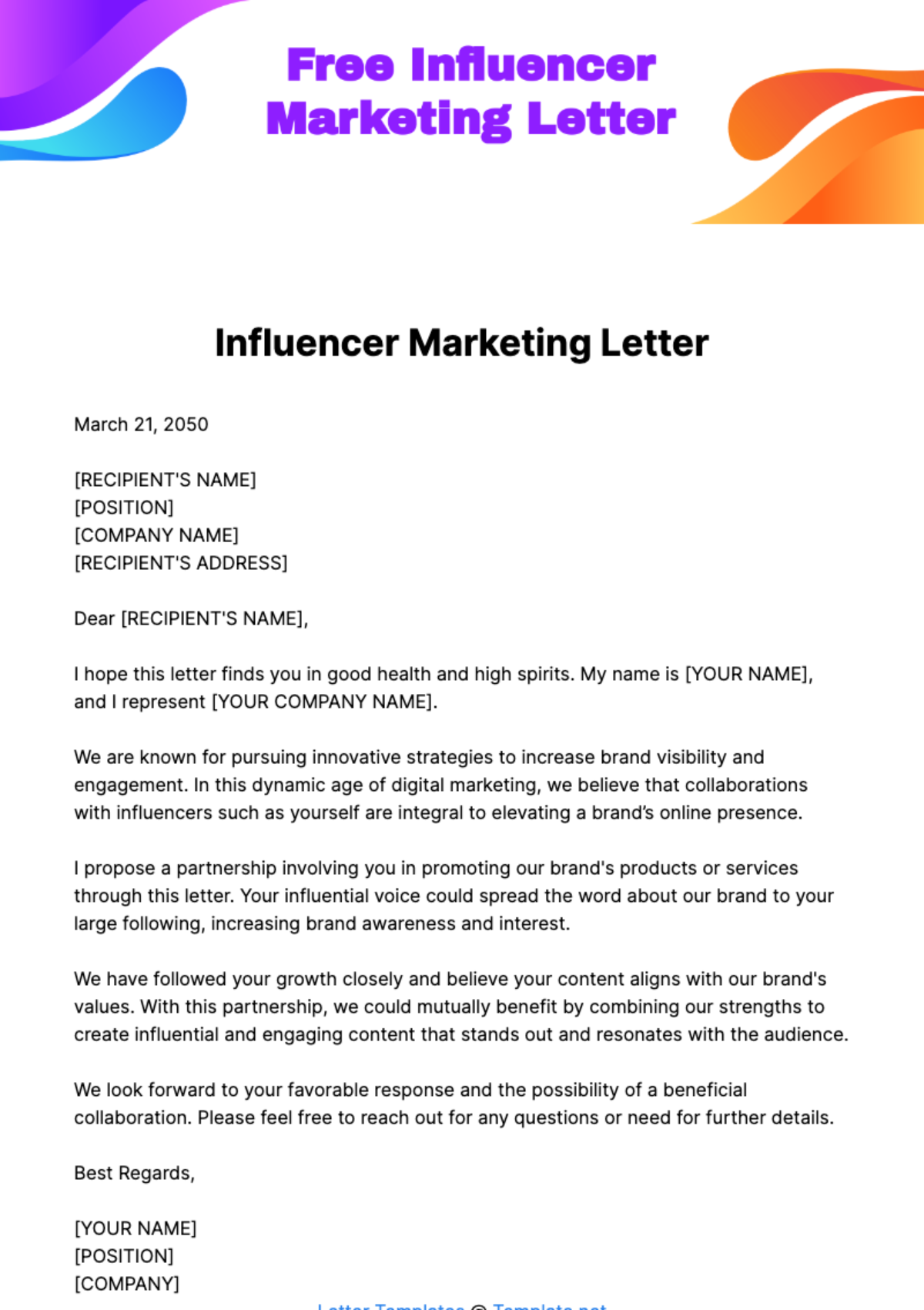 Free Influencer Marketing Letter Template