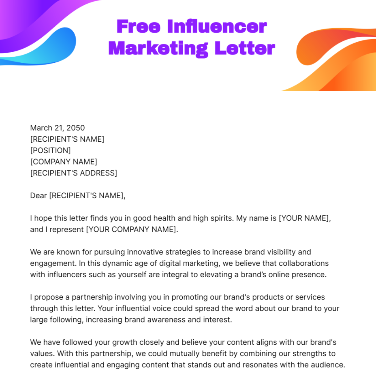 Influencer Marketing Letter Template