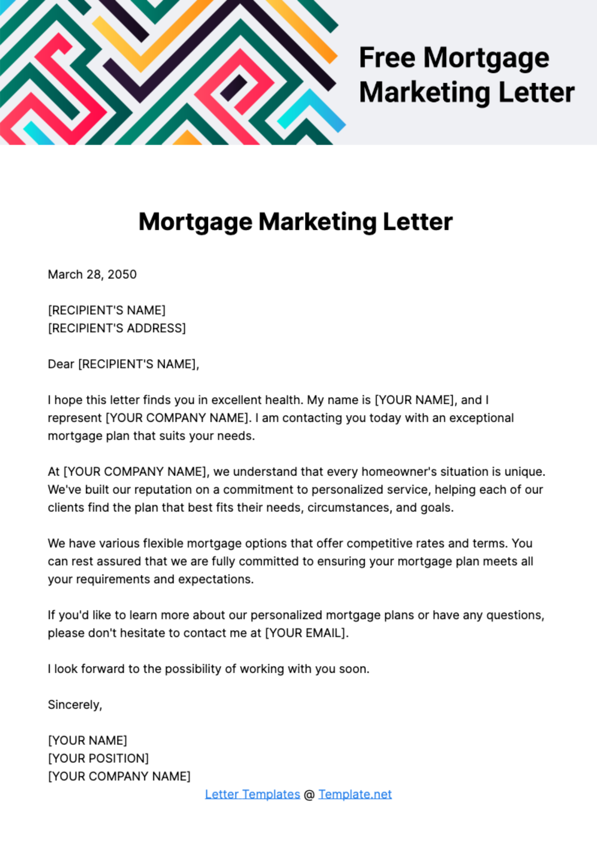 Free Mortgage Marketing Letter Template