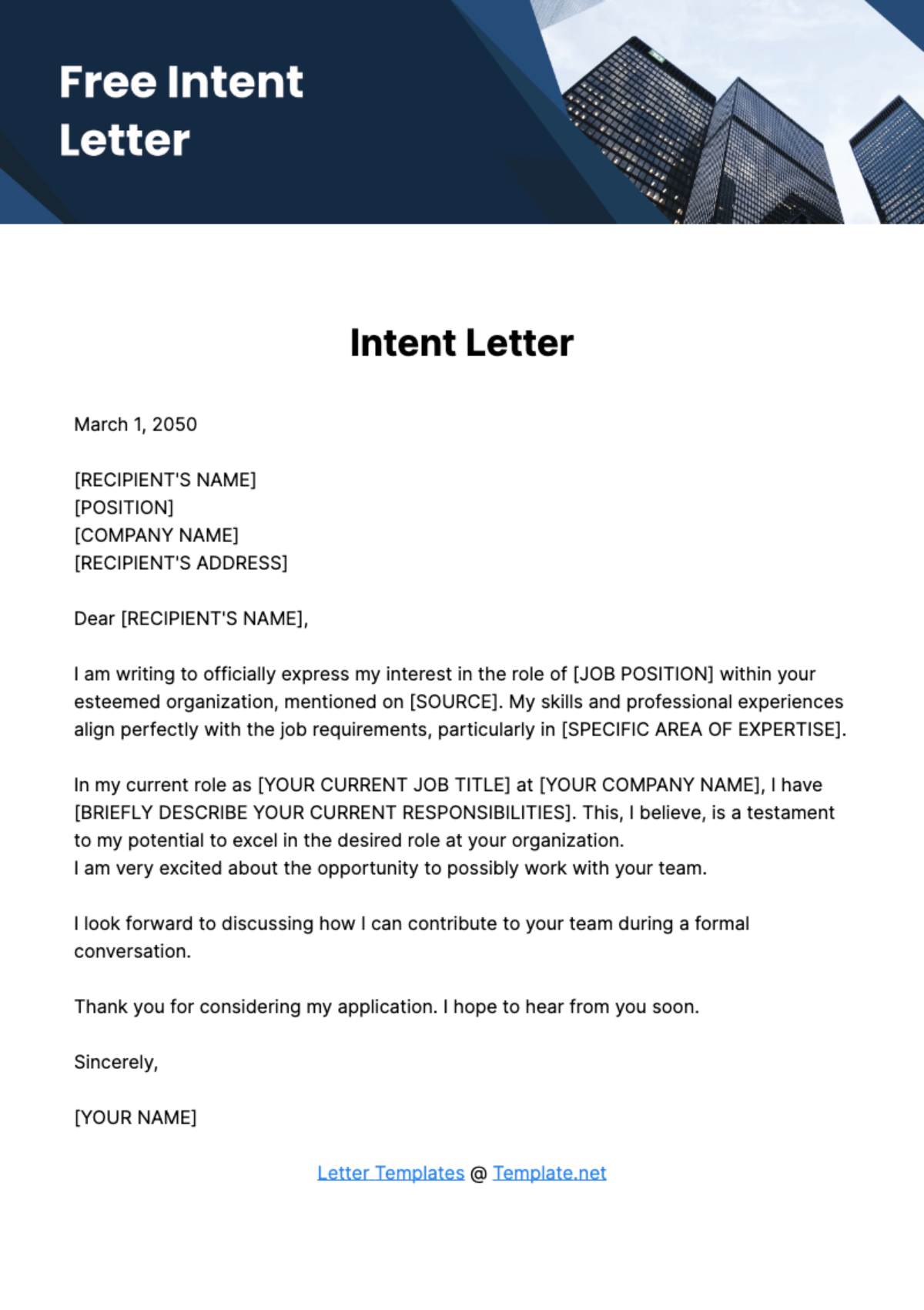 Free Intent Letter Template