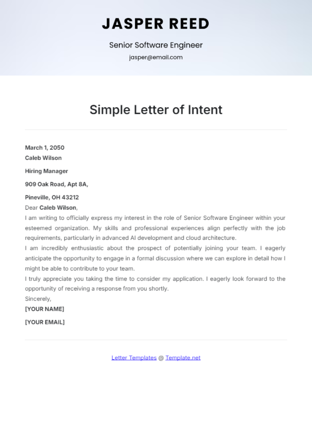 Free Simple Letter of Intent Template