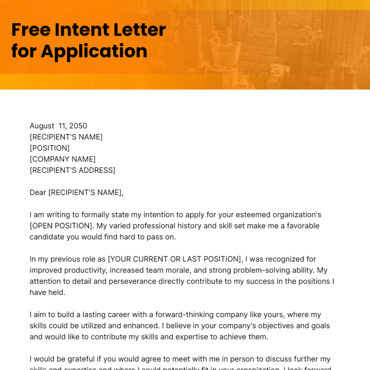 Intent Letter for Application Template