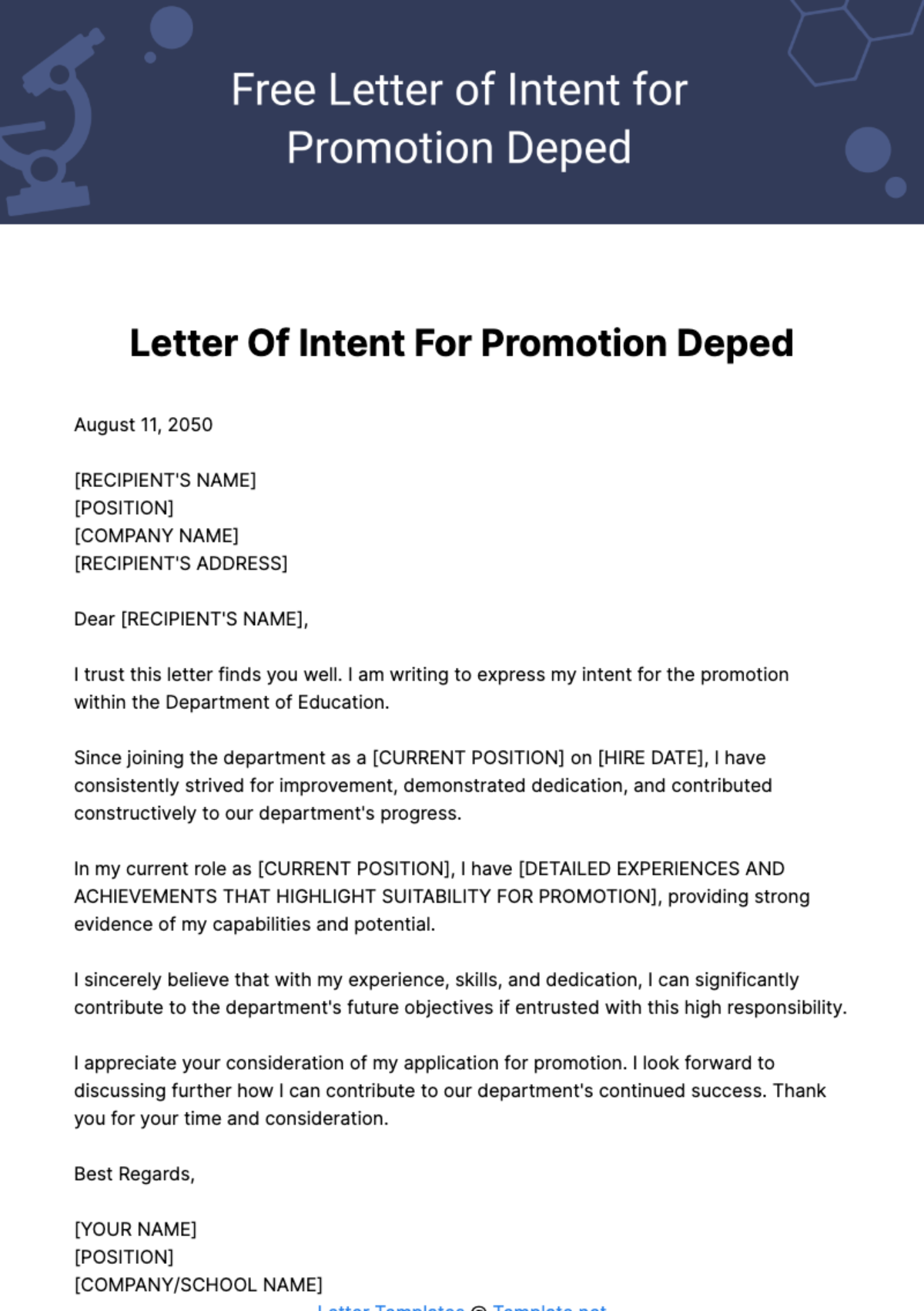 Free Letter of Intent for Promotion Deped Template