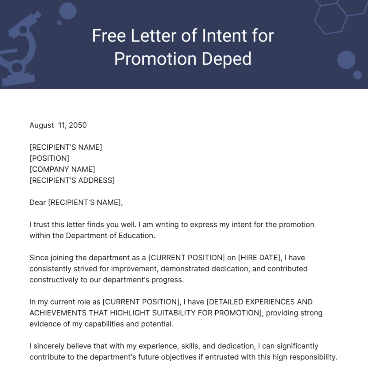 Letter of Intent for Promotion Deped Template