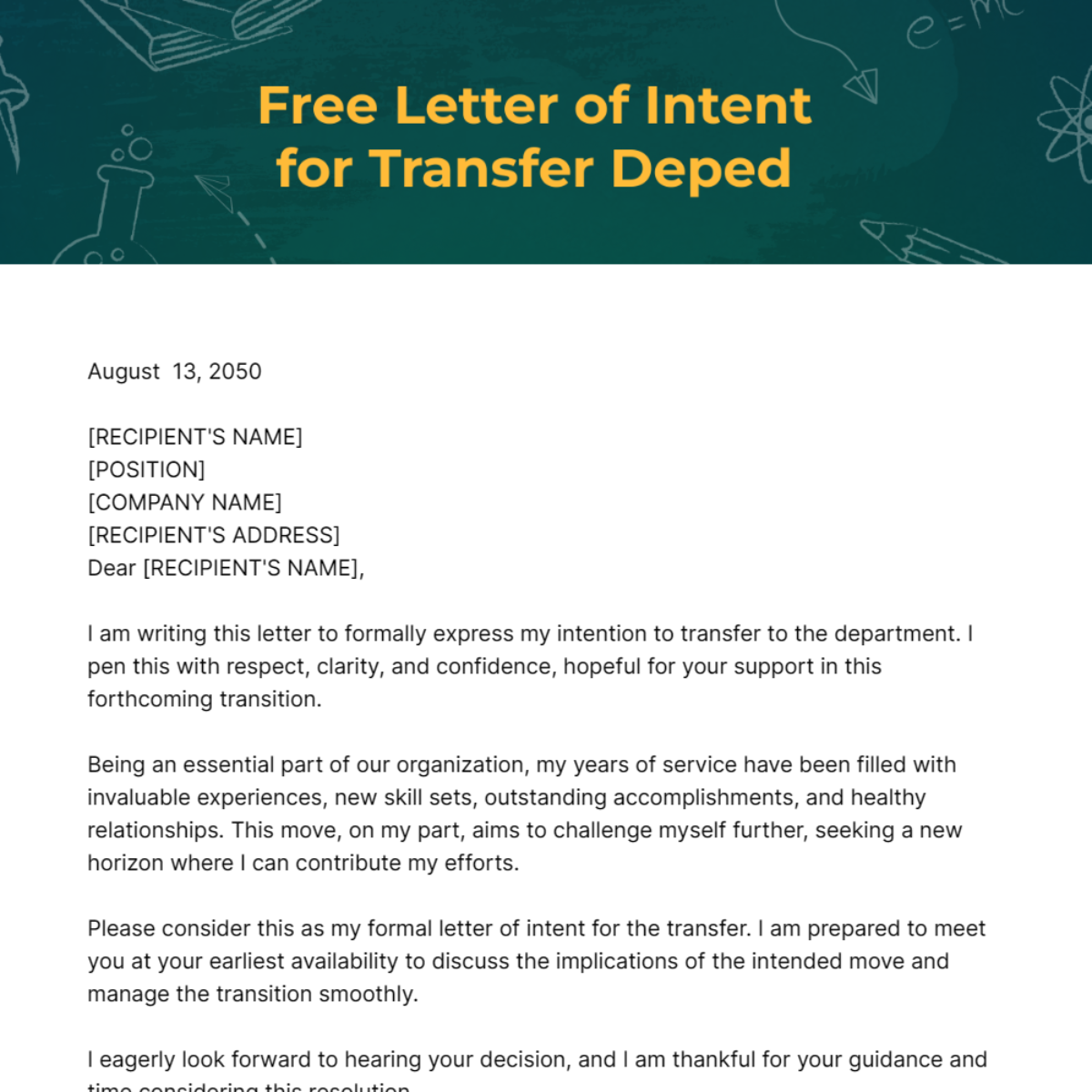 Letter of Intent for Transfer Deped Template