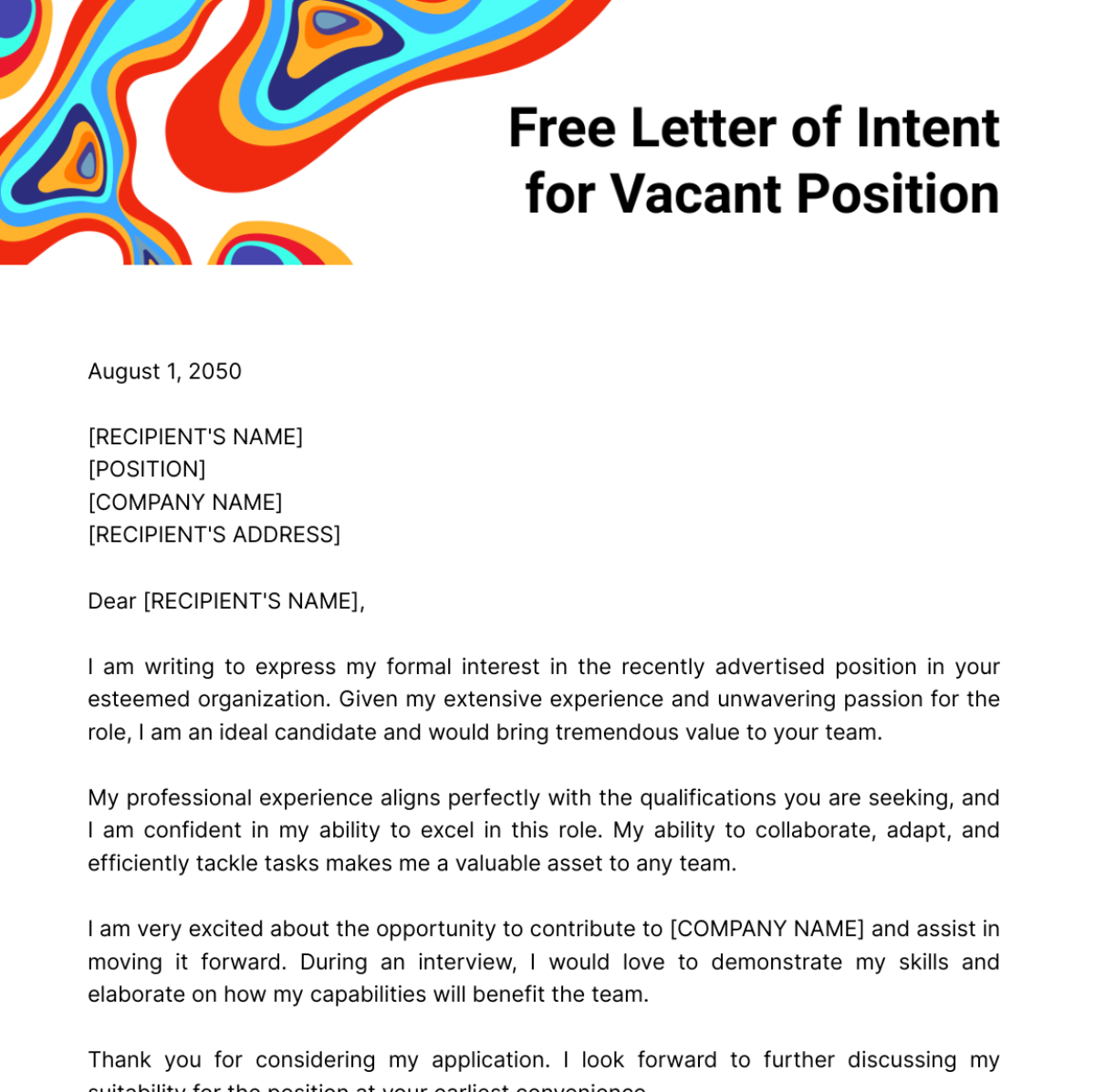 Letter of Intent for Vacant Position Template