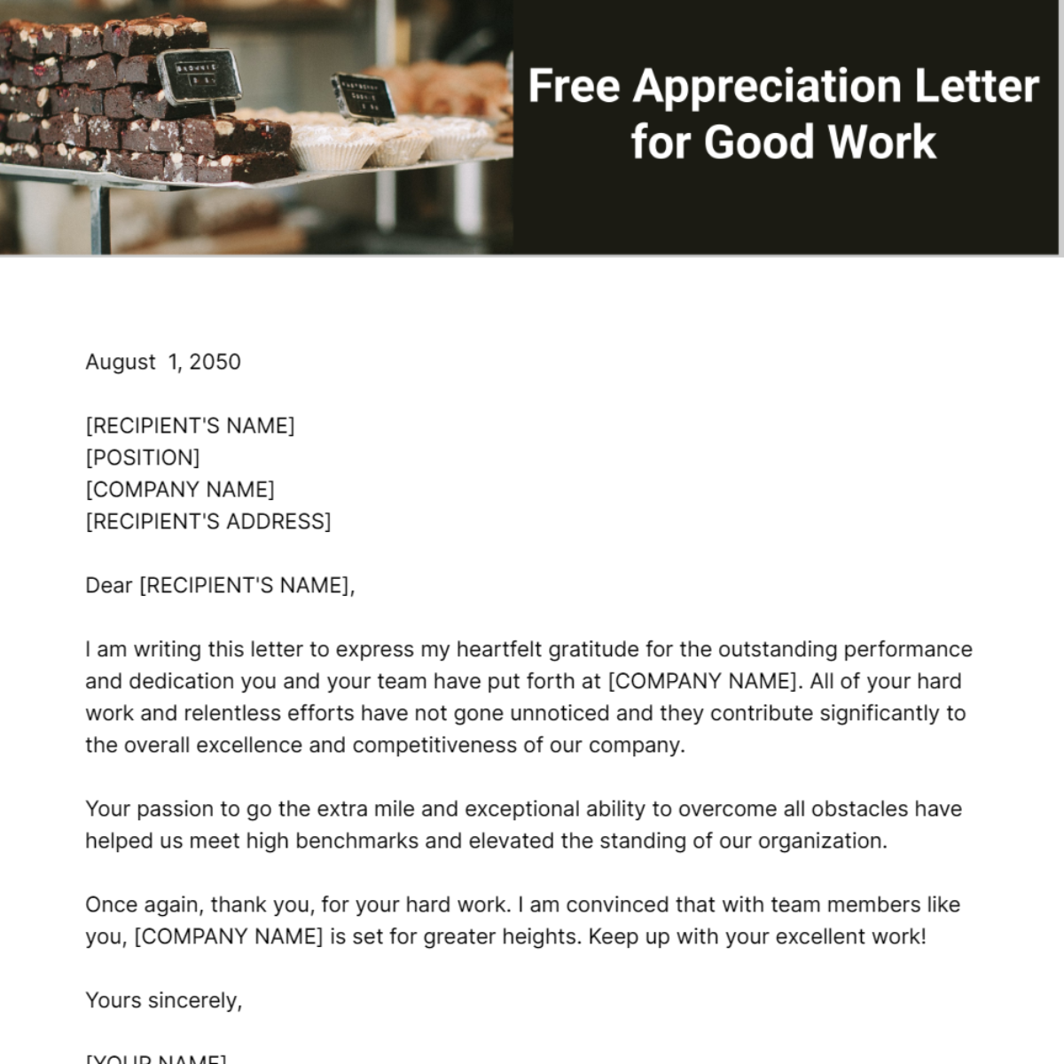 Appreciation Letter for Good Work Template