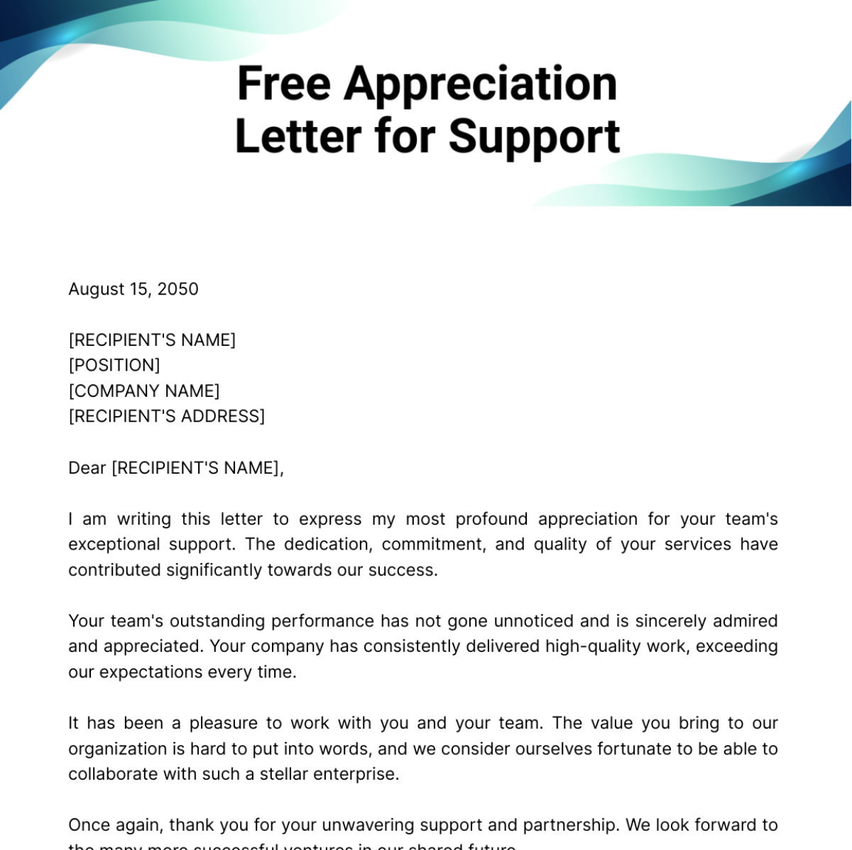 Appreciation Letter for Support Template
