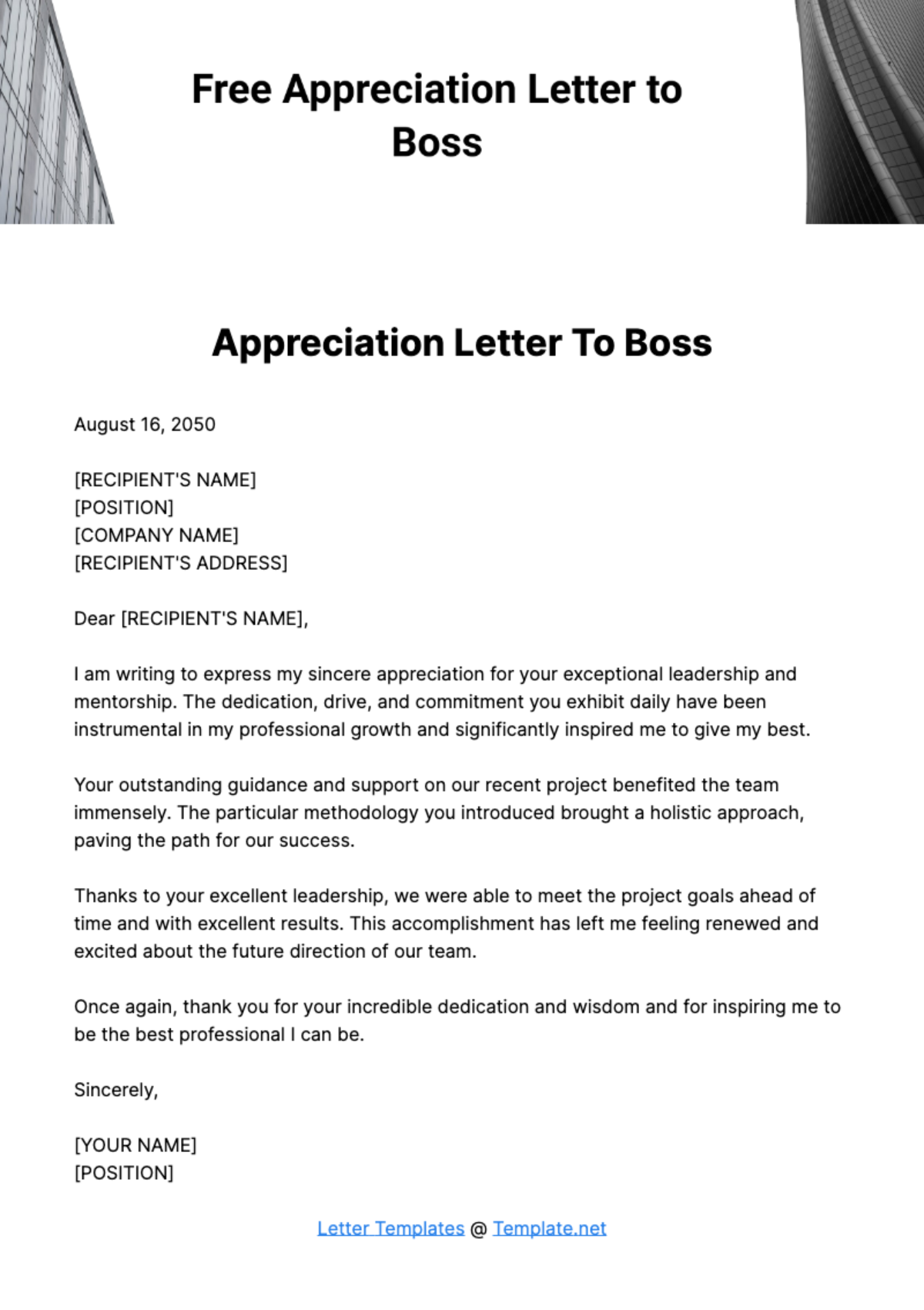 Free Appreciation Letter to Boss Template