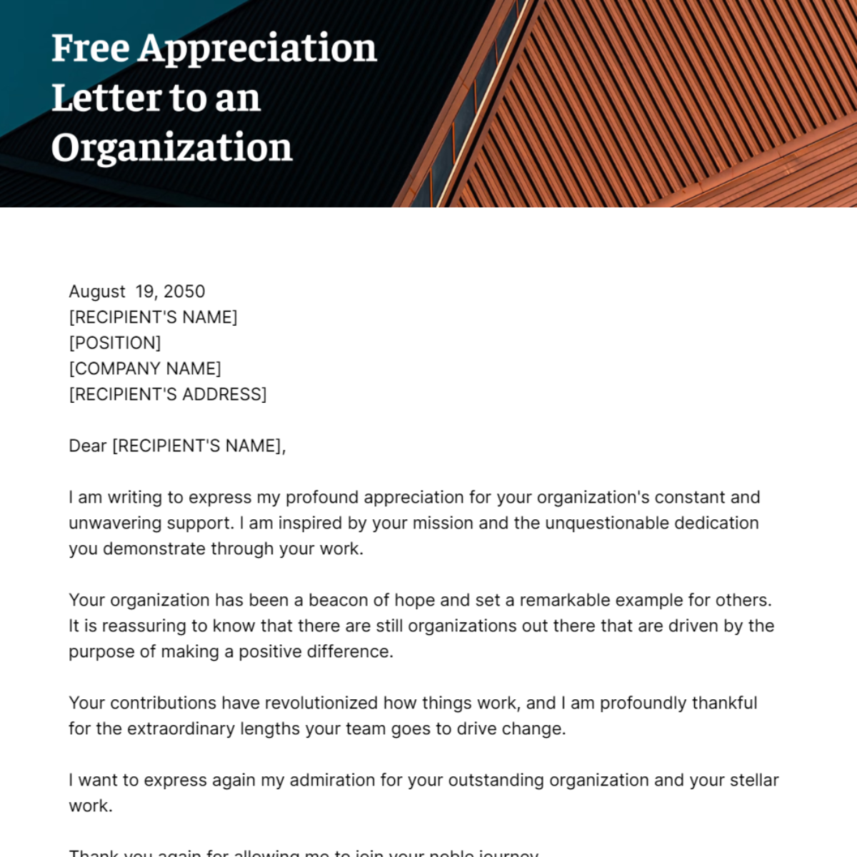 Appreciation Letter to an Organization Template