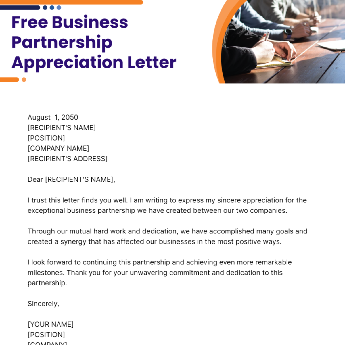 Business Partnership Appreciation Letter Template