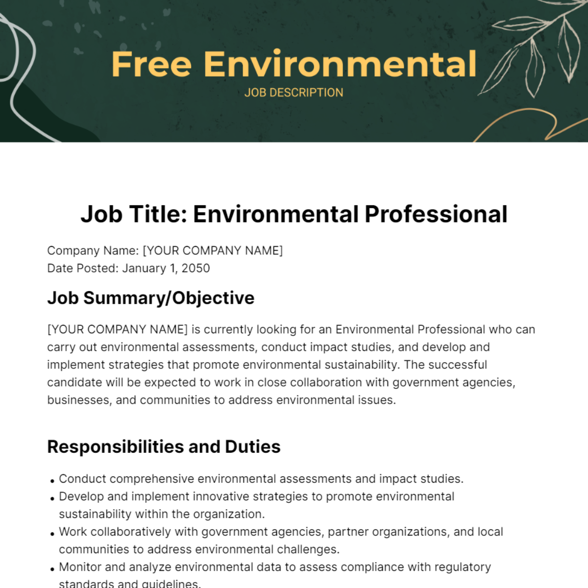 Environmental Job Description Template