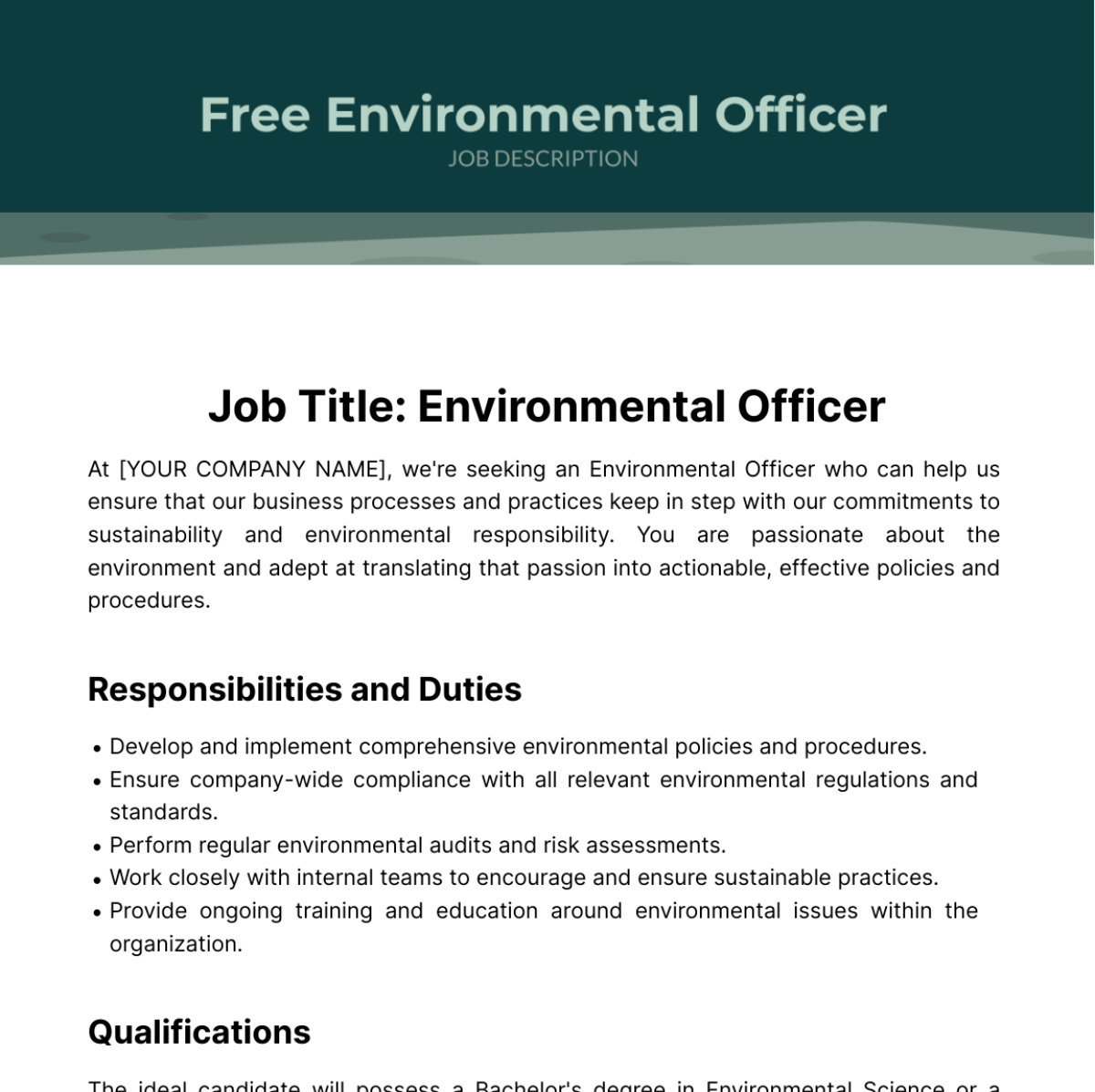 Environmental Officer Job Description Template