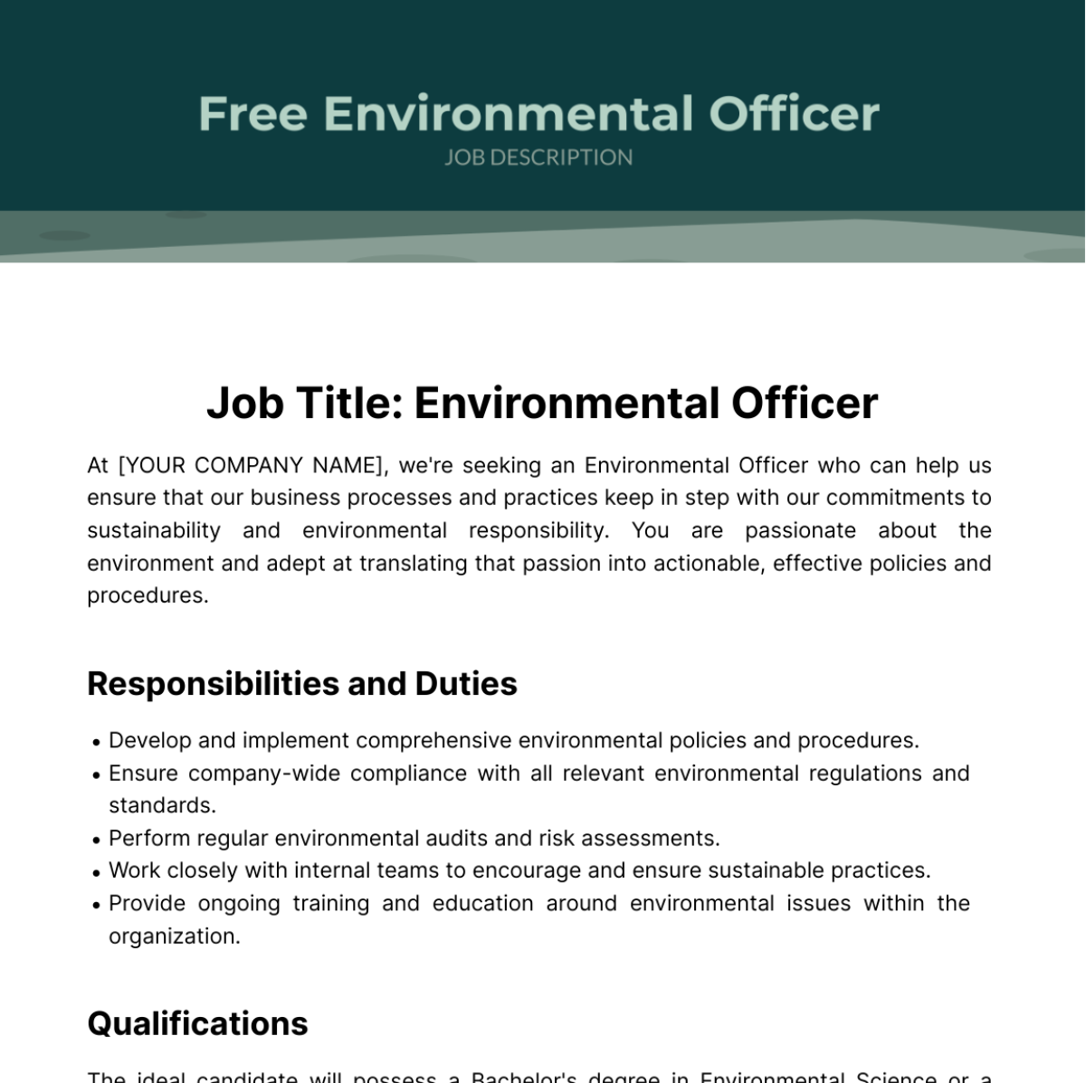 Environmental Officer Job Description Template Edit Online Download 