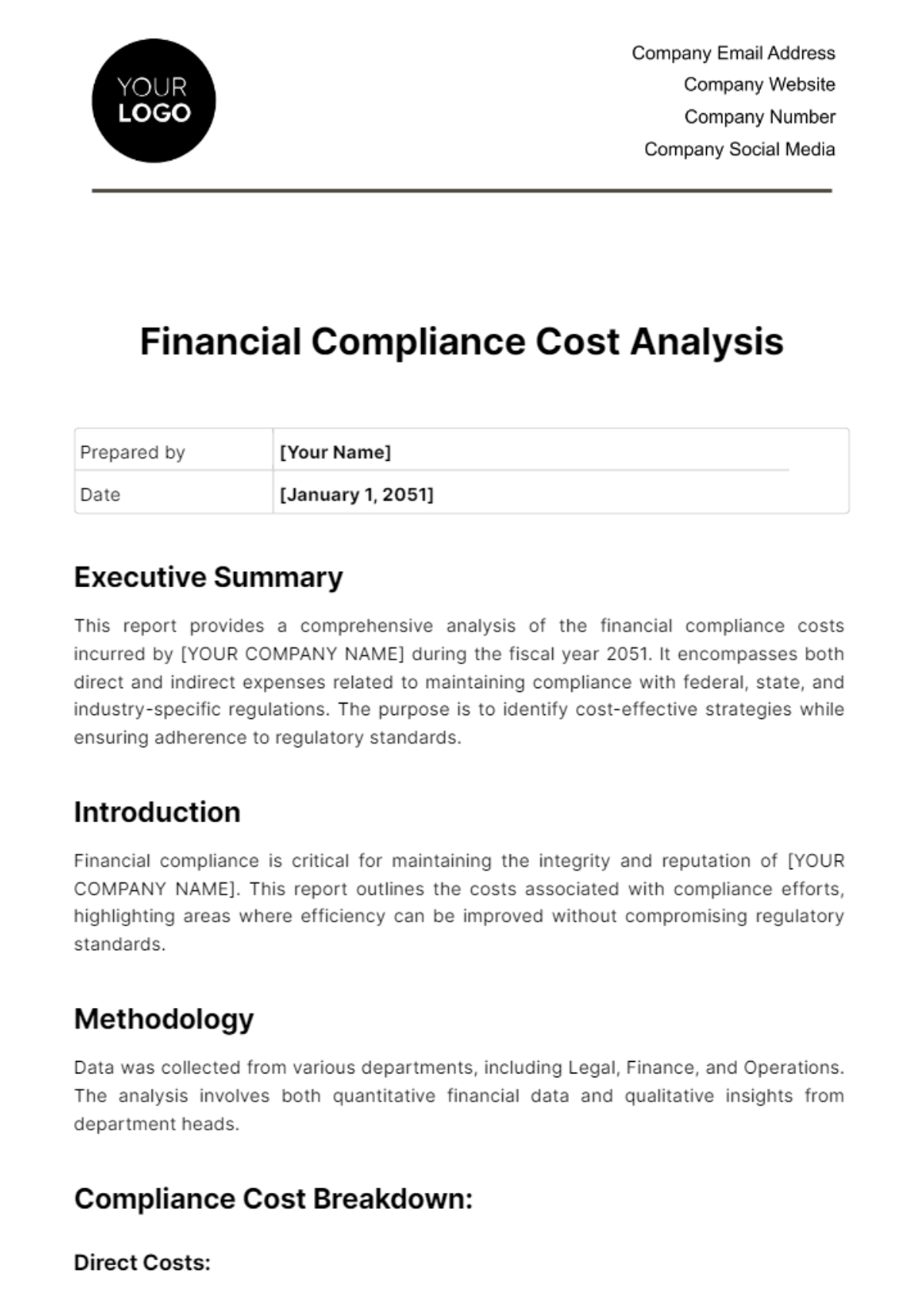 Free Financial Compliance Cost Analysis Template