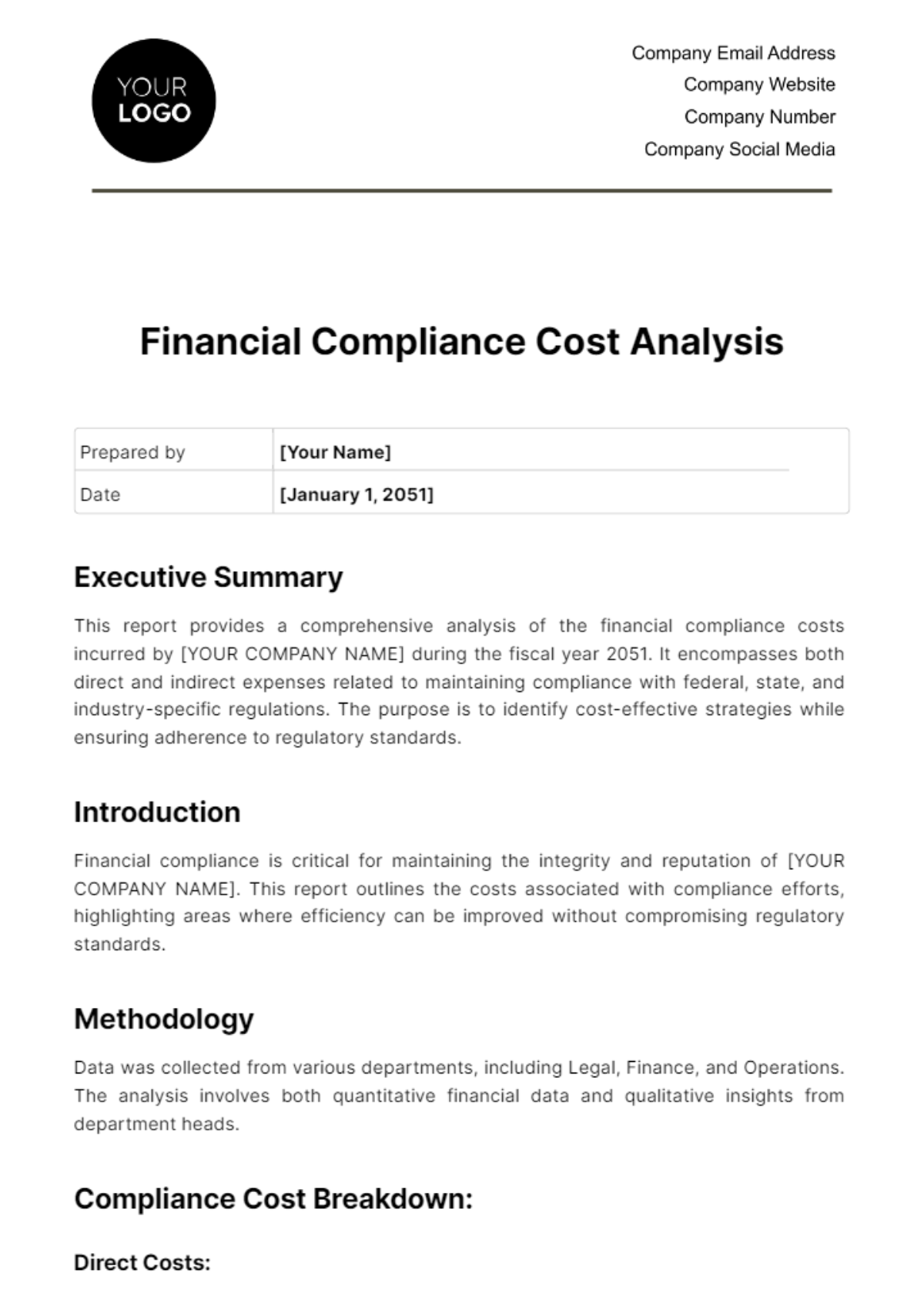 Financial Compliance Cost Analysis Template - Edit Online & Download