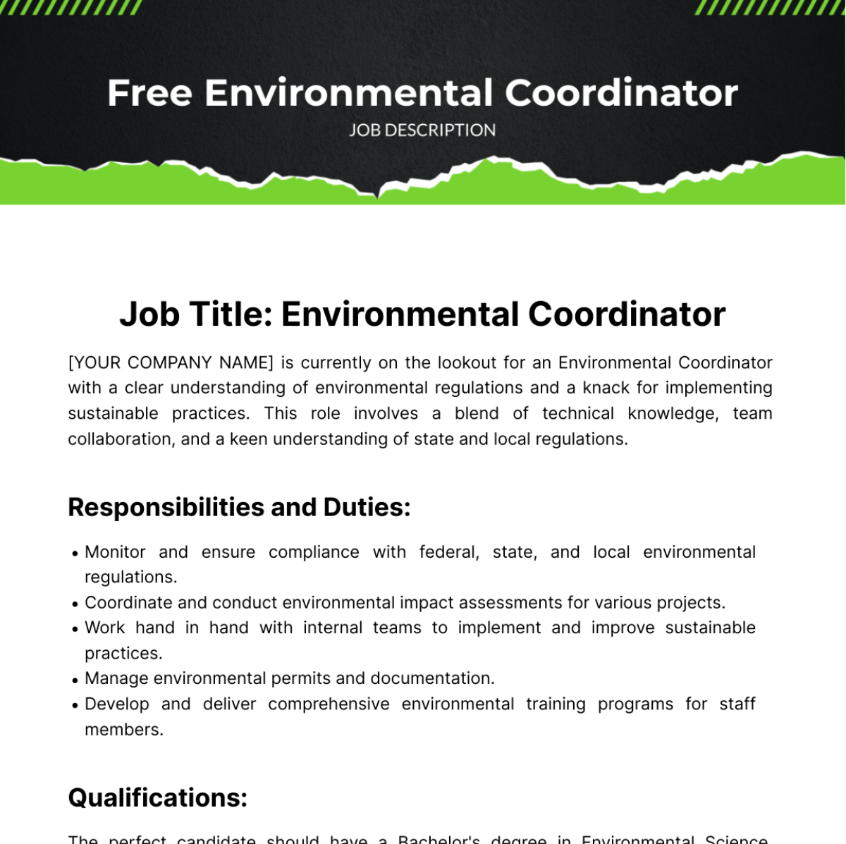 Environmental Coordinator Job Description Template