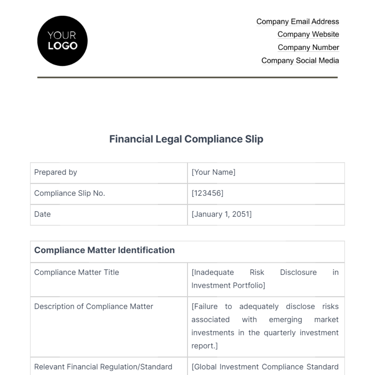 Financial Legal Compliance Slip Template