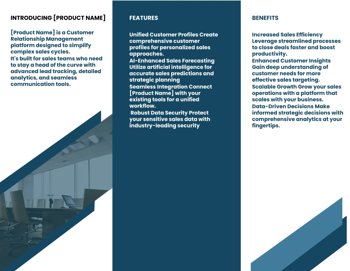 Free Sales Product Features and Benefits Brochure Template to Edit Online