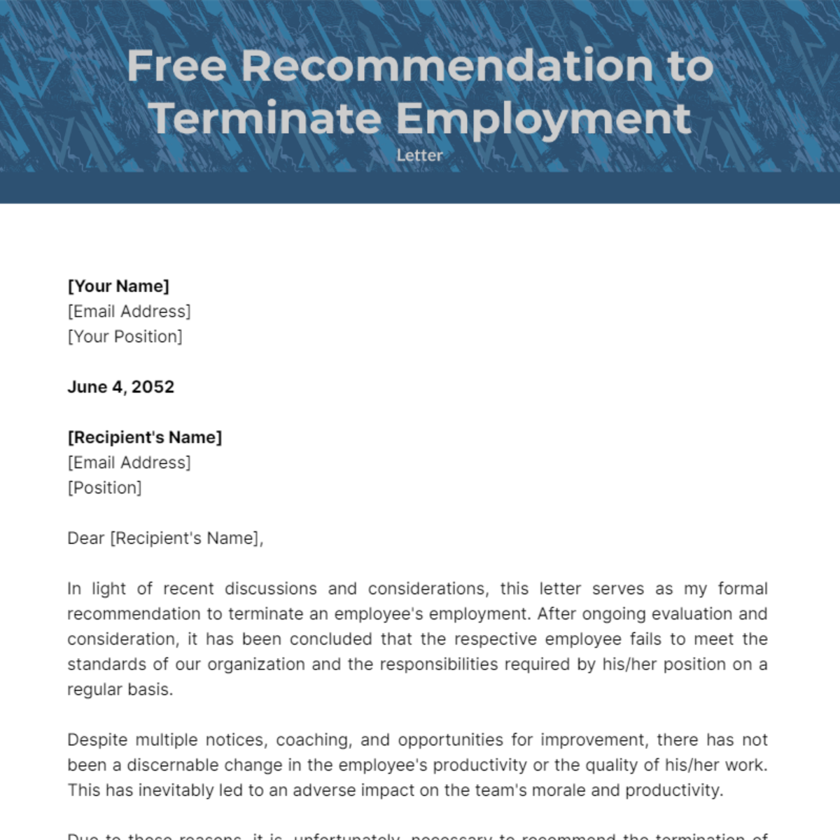 Recommendation to Terminate Employment Letter Template